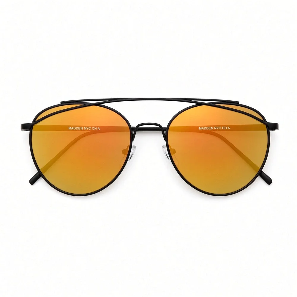 Sunglasses Women OS Black Brand New Madden NYC Aviator Double Bridge Orange Lens